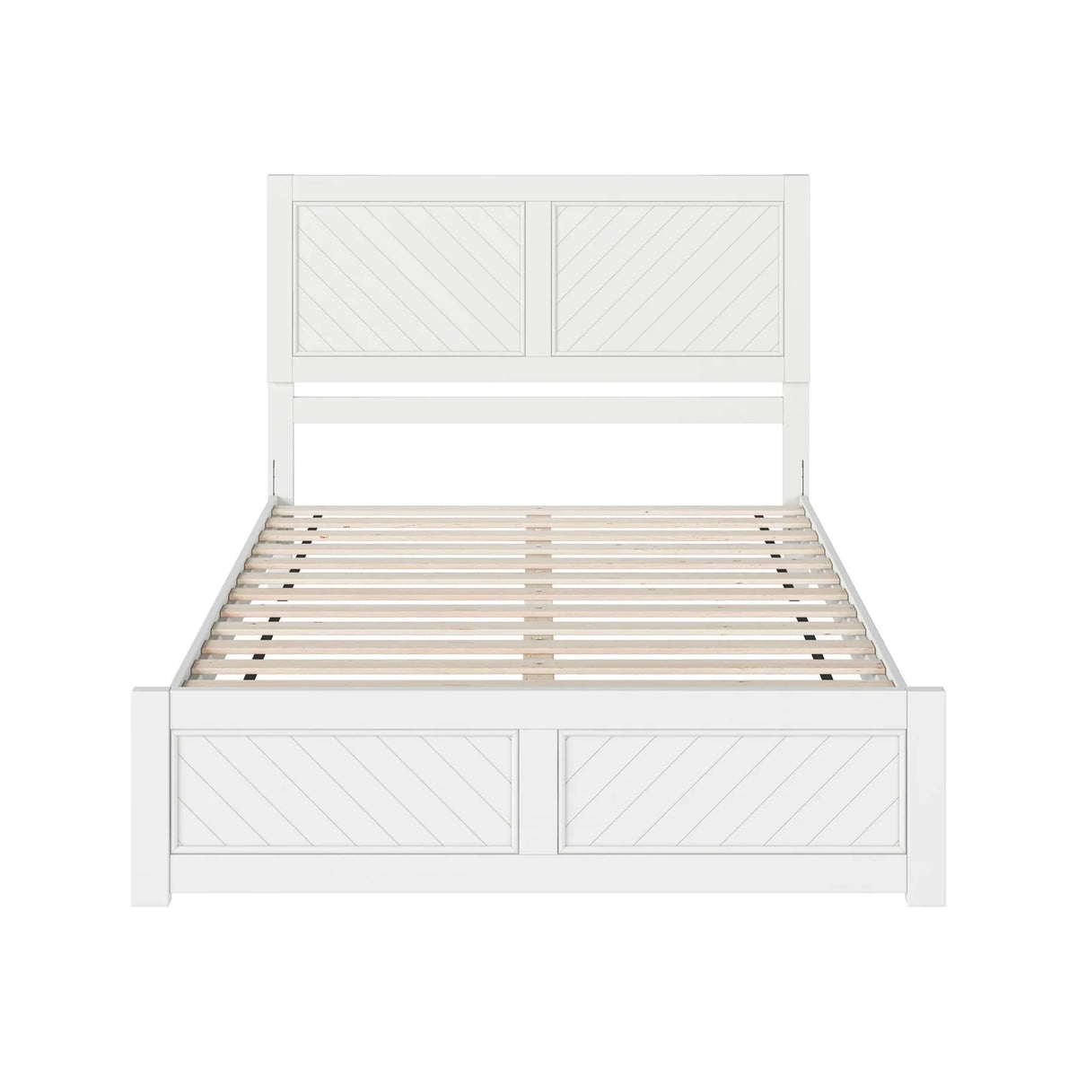 Queen Solid Wood Low Profile Platform Bed with Footboard, White Q3726