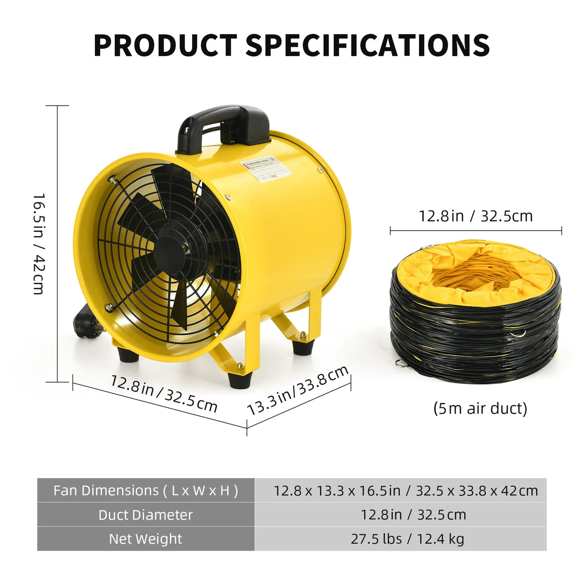 12" Utility Blower Extractor Fan with 16ft Duct Hose W20756