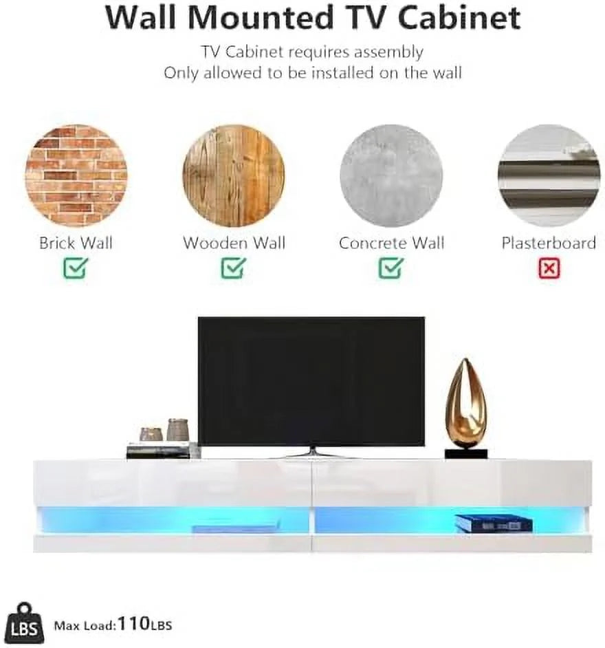 60" Brown Floating TV Stand with 3 Open Compartments V343534