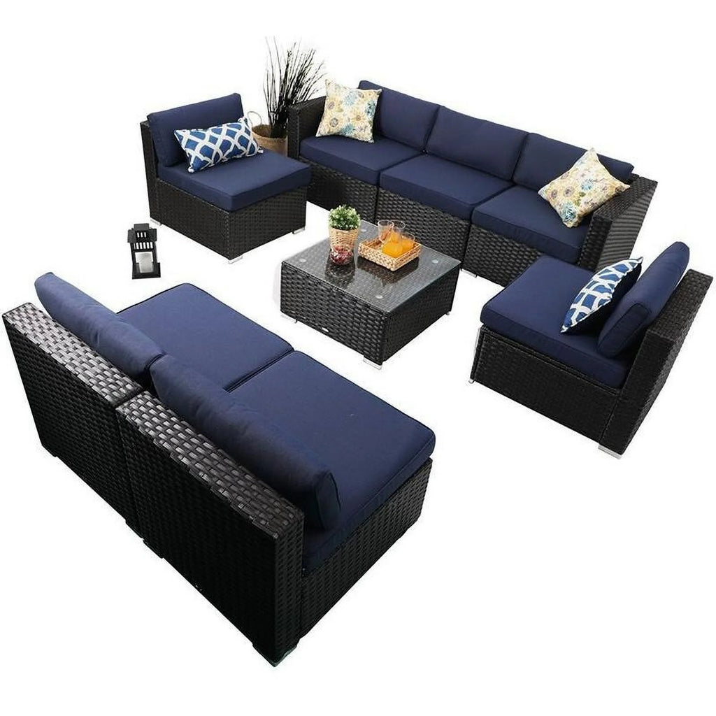 Blue 8 Piece Rattan Wicker Patio Sectional Sofa Set N2013