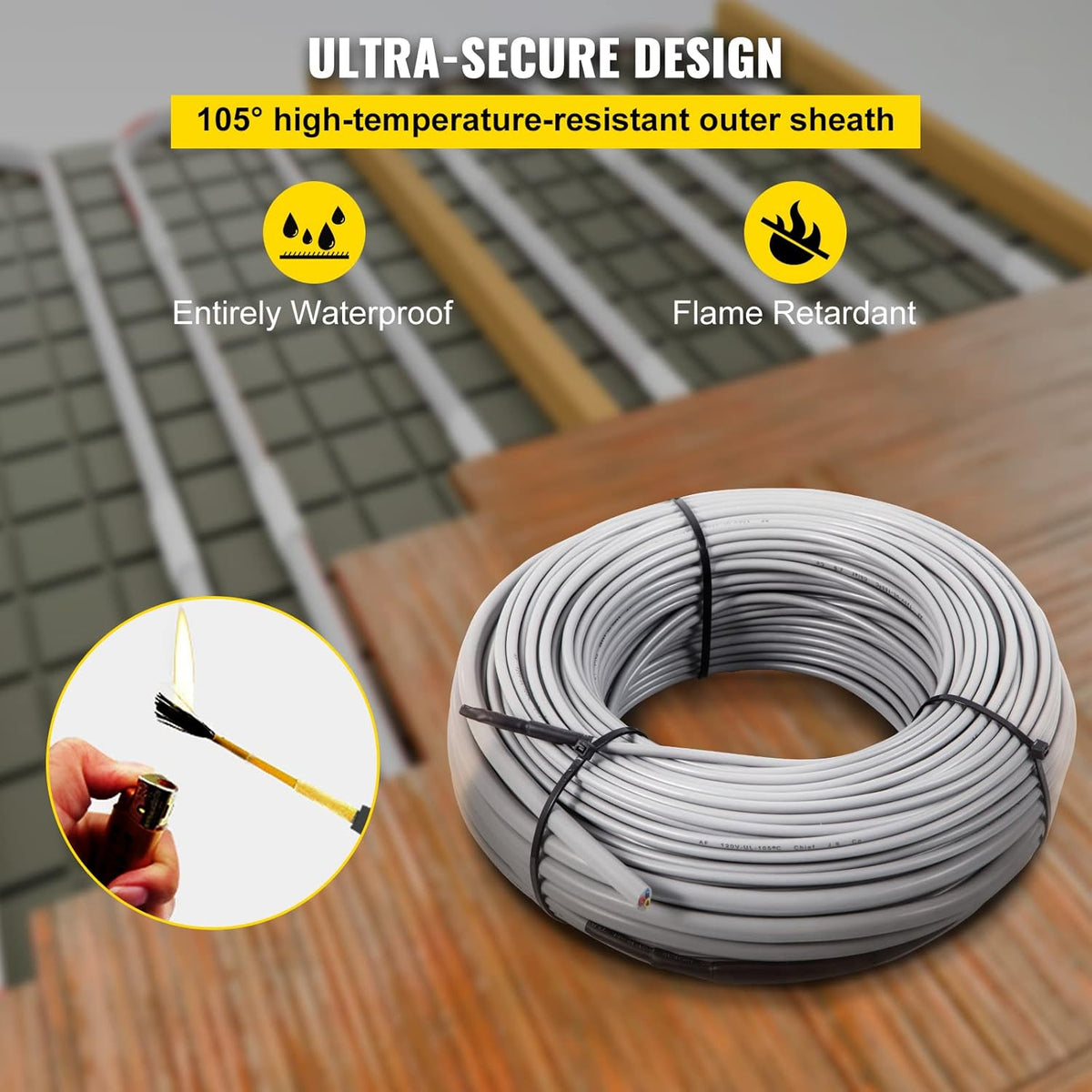 Floor Heating Cable 21.3 Square Feet with Temperature Control Panel H611