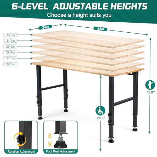 Adjustable Heavy Duty 2000 LBS Load Capacity Hardwood Workbench F257091