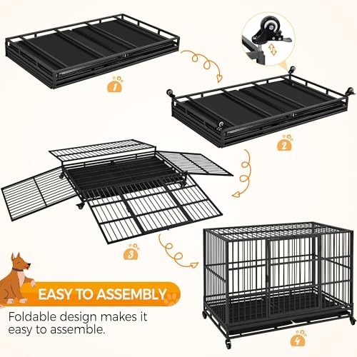 48'' XXL Dog Crate with 2 Doors Lockable Wheels T605