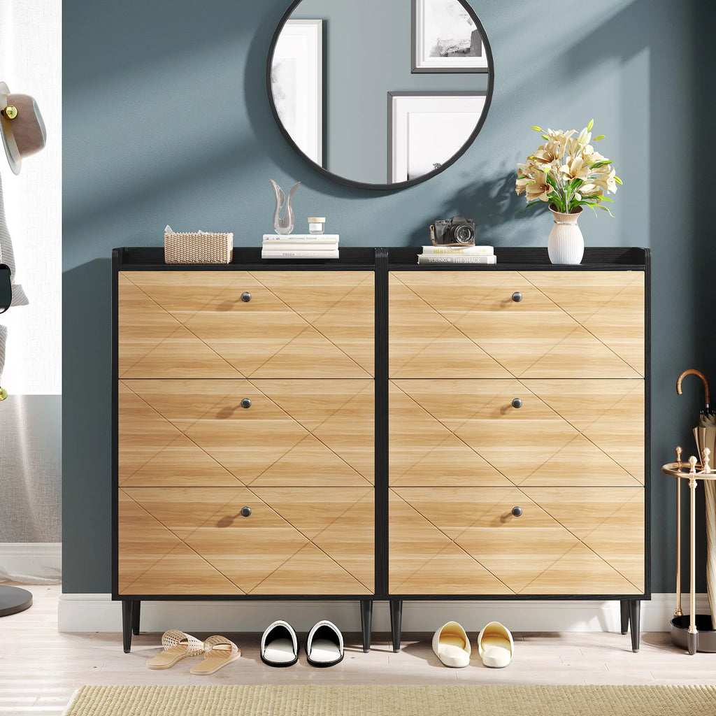 Narrow 3 Flip-Drawers Shoe Storage Cabinet D97214