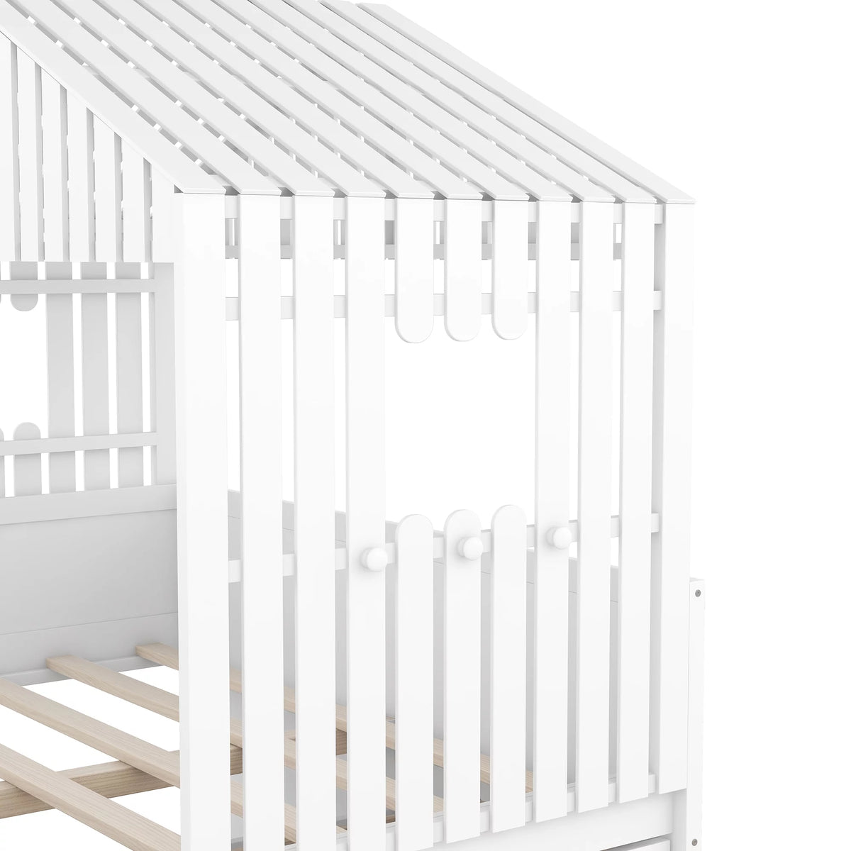 Full Size Low Loft Bed with Roof and Drawers, White K268