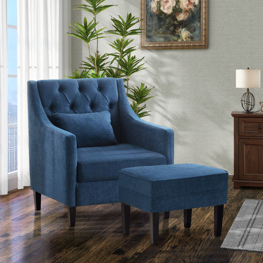 Blue Upholstered Accent Chair with Ottoman R119
