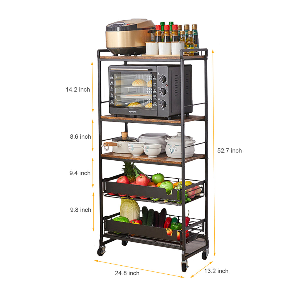 5 Tier Rolling Utility Trolley Cart with Sliding Drawers K693316