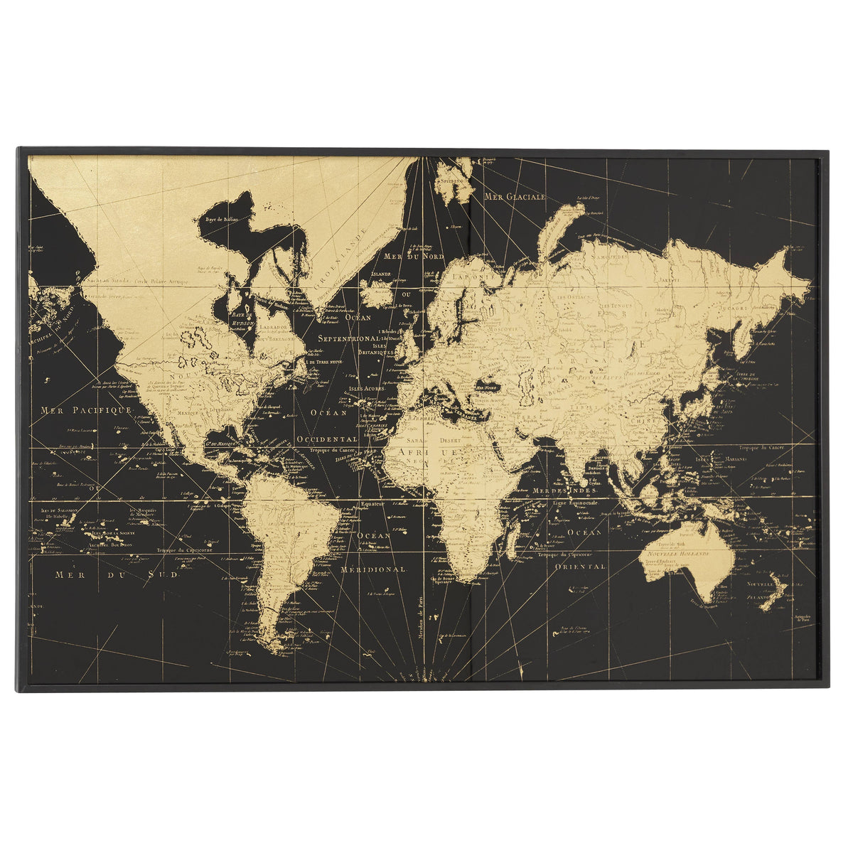Black and Gold Vintage World Map Wall Decor I4188
