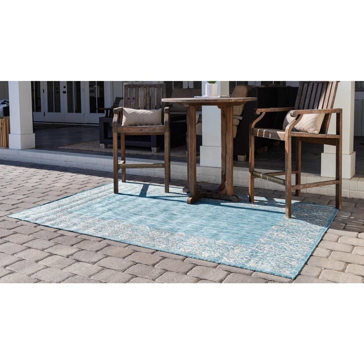 Aqua/Ivory 9' x 12' Rectangle Floral Indoor/Outdoor Rug V849450
