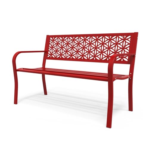 Pink Metal Outdoor Bench with Floral Back J53371